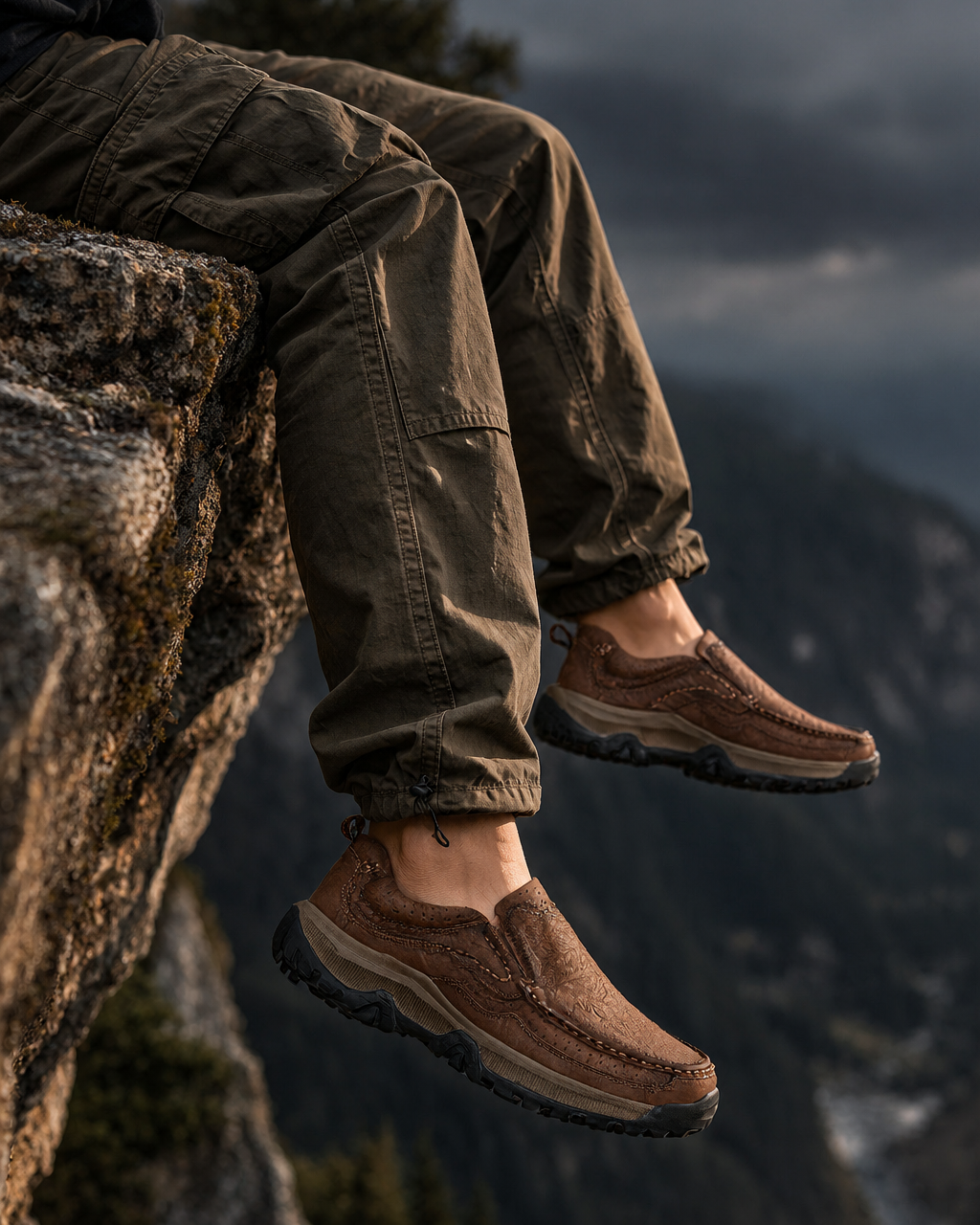 Men's Genuine Leather Slip-On Comfort Walking Shoes