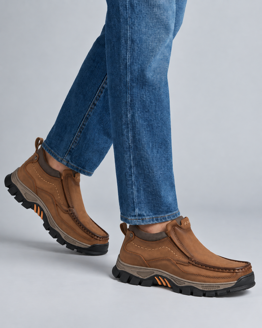 Men's Genuine Leather Mid-Top Slip-On Walking Shoes