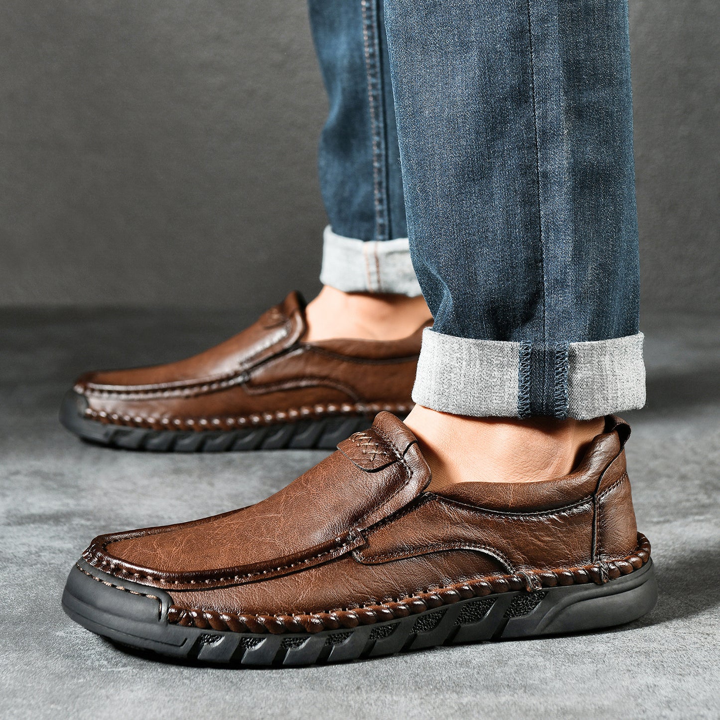 Mostelo® Mens Slip On Casual Outdoor Leather Walking Hiking Shoes