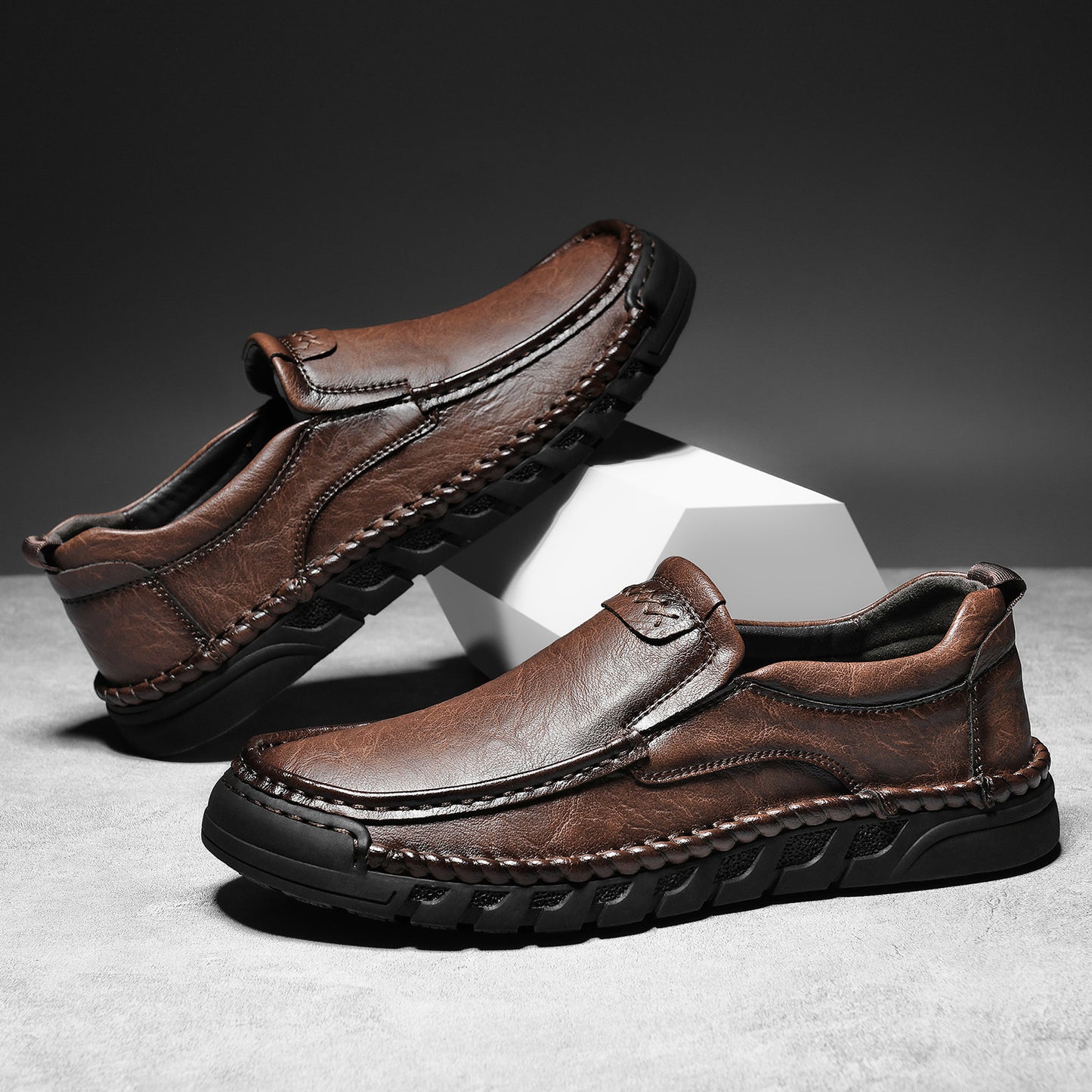 Mostelo® Mens Slip On Casual Outdoor Leather Walking Hiking Shoes
