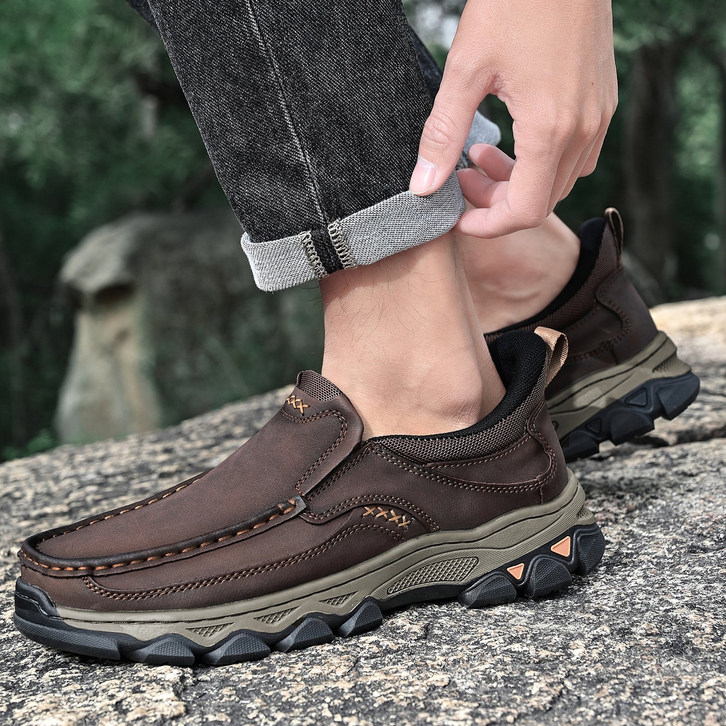 Mostelo® Mens Slip On Casual Outdoor Leather Walking Hiking Shoes V3689