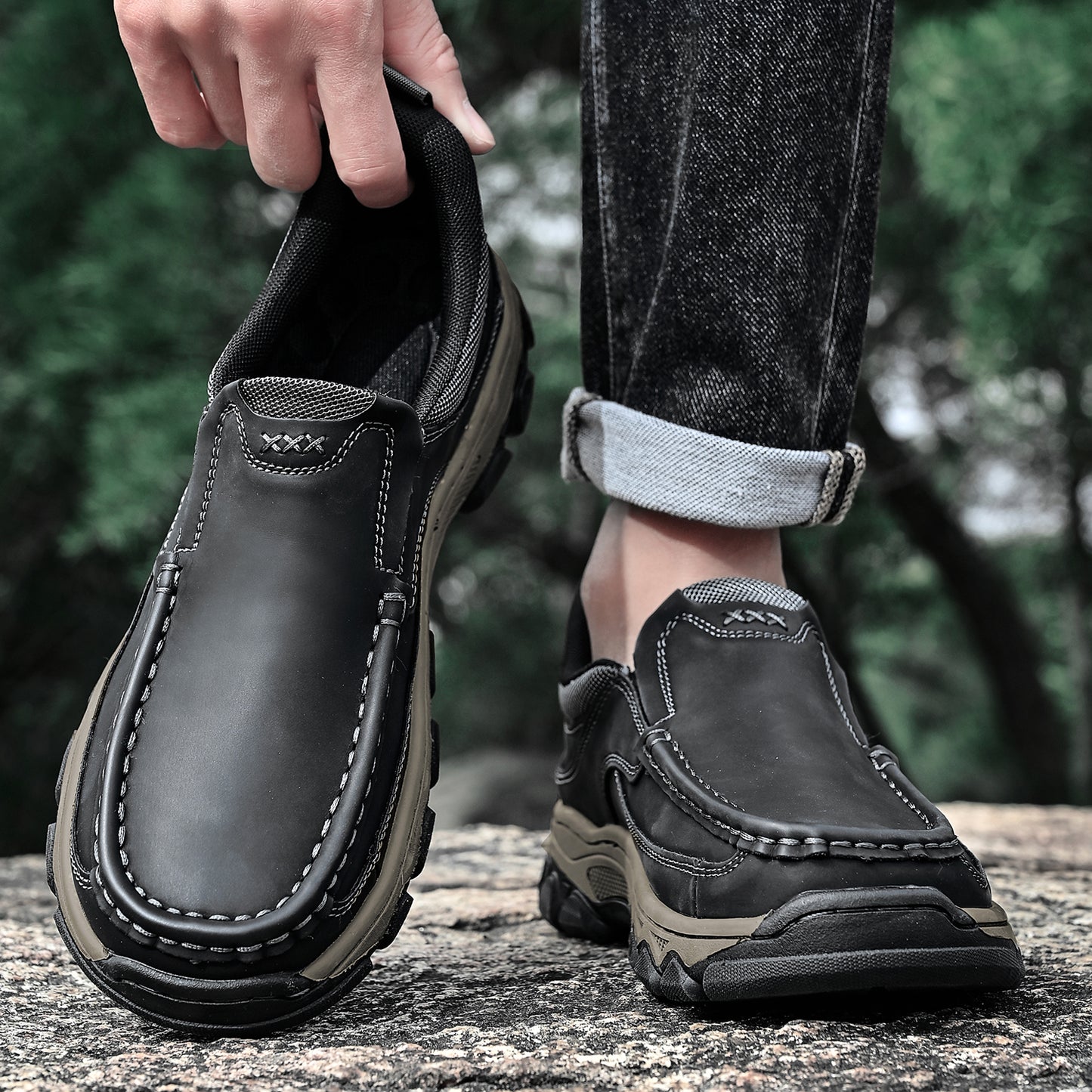 Mostelo® Mens Slip On Casual Outdoor Leather Walking Hiking Shoes V3689