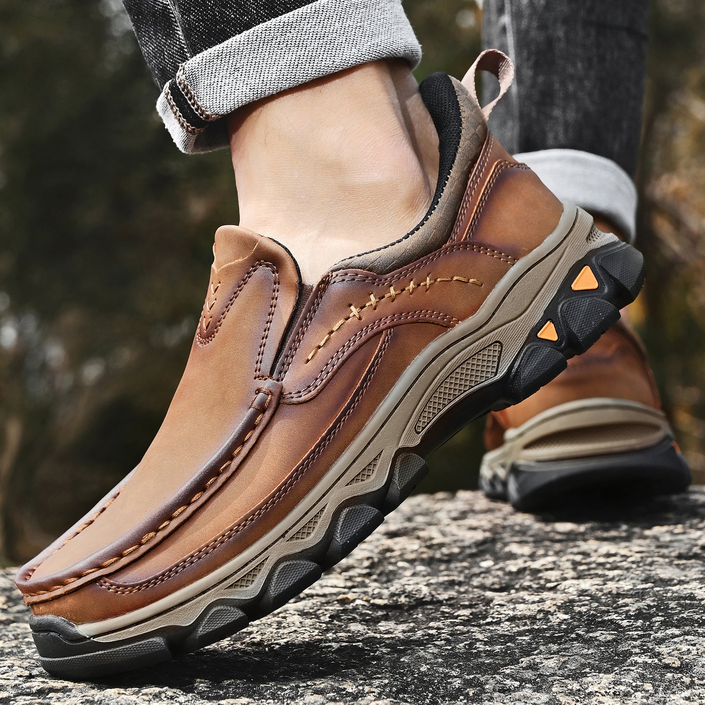 Mostelo® Mens Slip On Casual Outdoor Leather Walking Hiking Shoes V3688