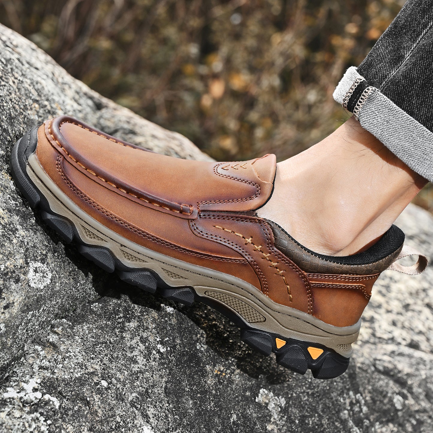 Mostelo® Mens Slip On Casual Outdoor Leather Walking Hiking Shoes V3688
