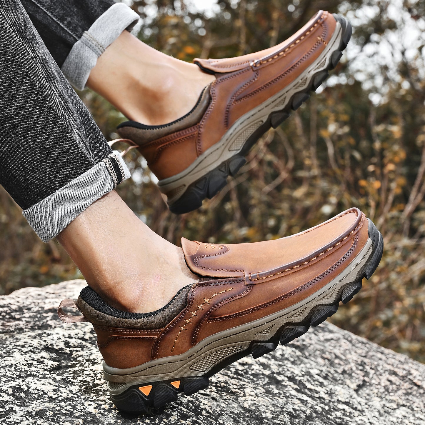 Mostelo® Mens Slip On Casual Outdoor Leather Walking Hiking Shoes V3688
