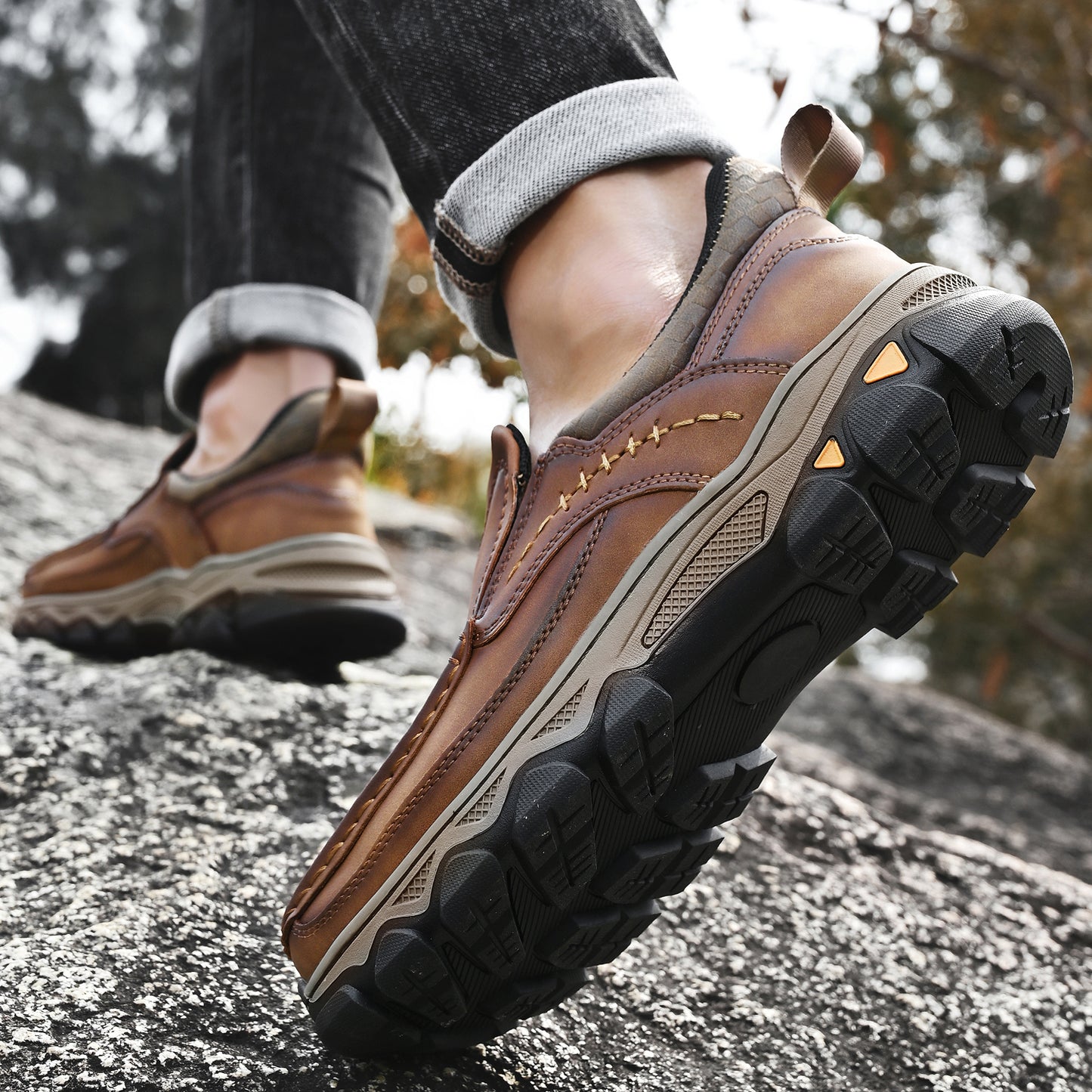 Mostelo® Mens Slip On Casual Outdoor Leather Walking Hiking Shoes V3688