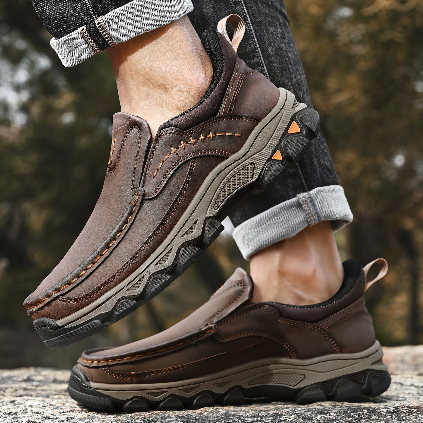 Mostelo® Mens Slip On Casual Outdoor Leather Walking Hiking Shoes V3688