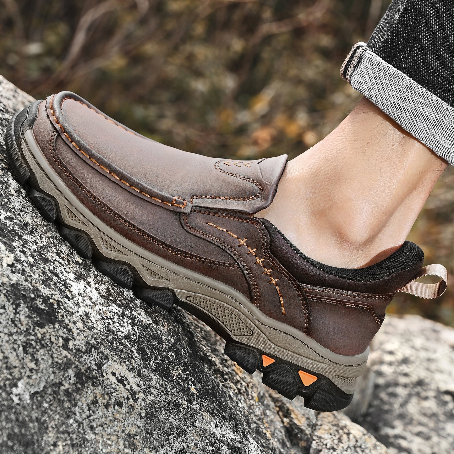 Mostelo® Mens Slip On Casual Outdoor Leather Walking Hiking Shoes V3688