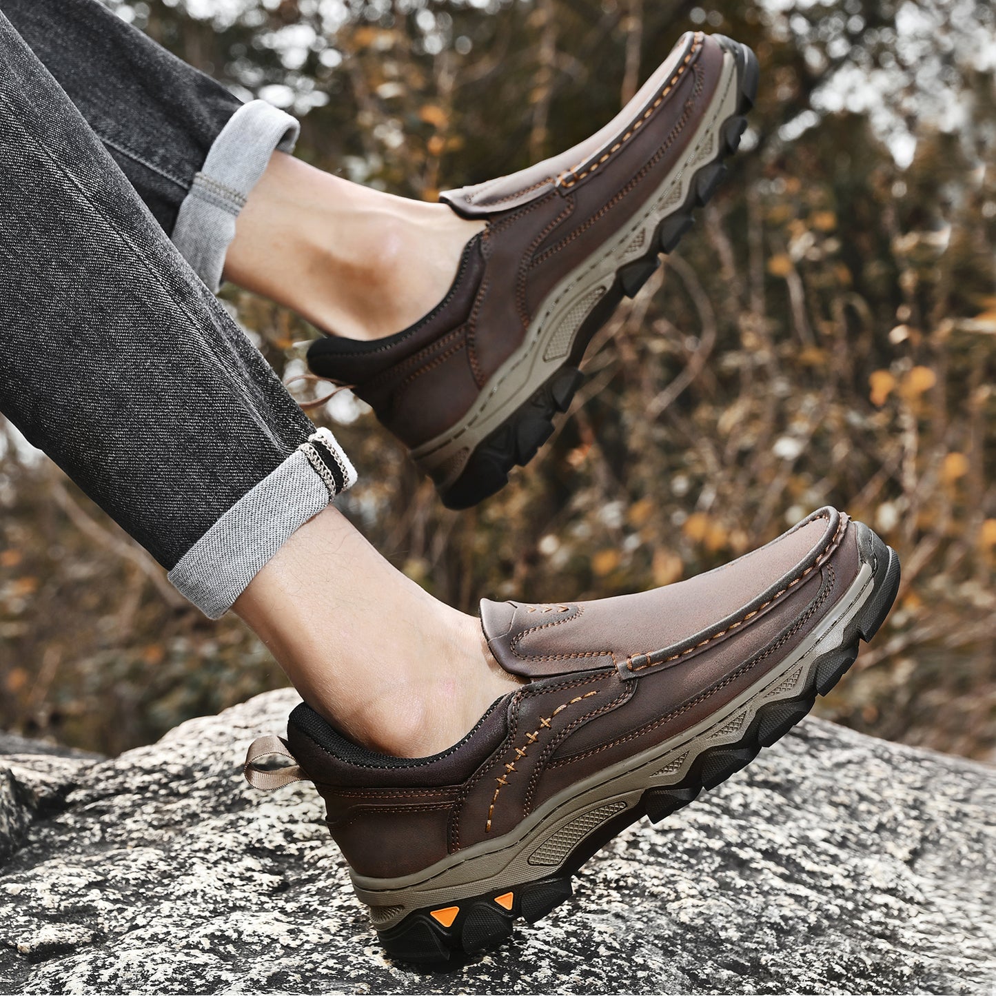 Mostelo® Mens Slip On Casual Outdoor Leather Walking Hiking Shoes V3688