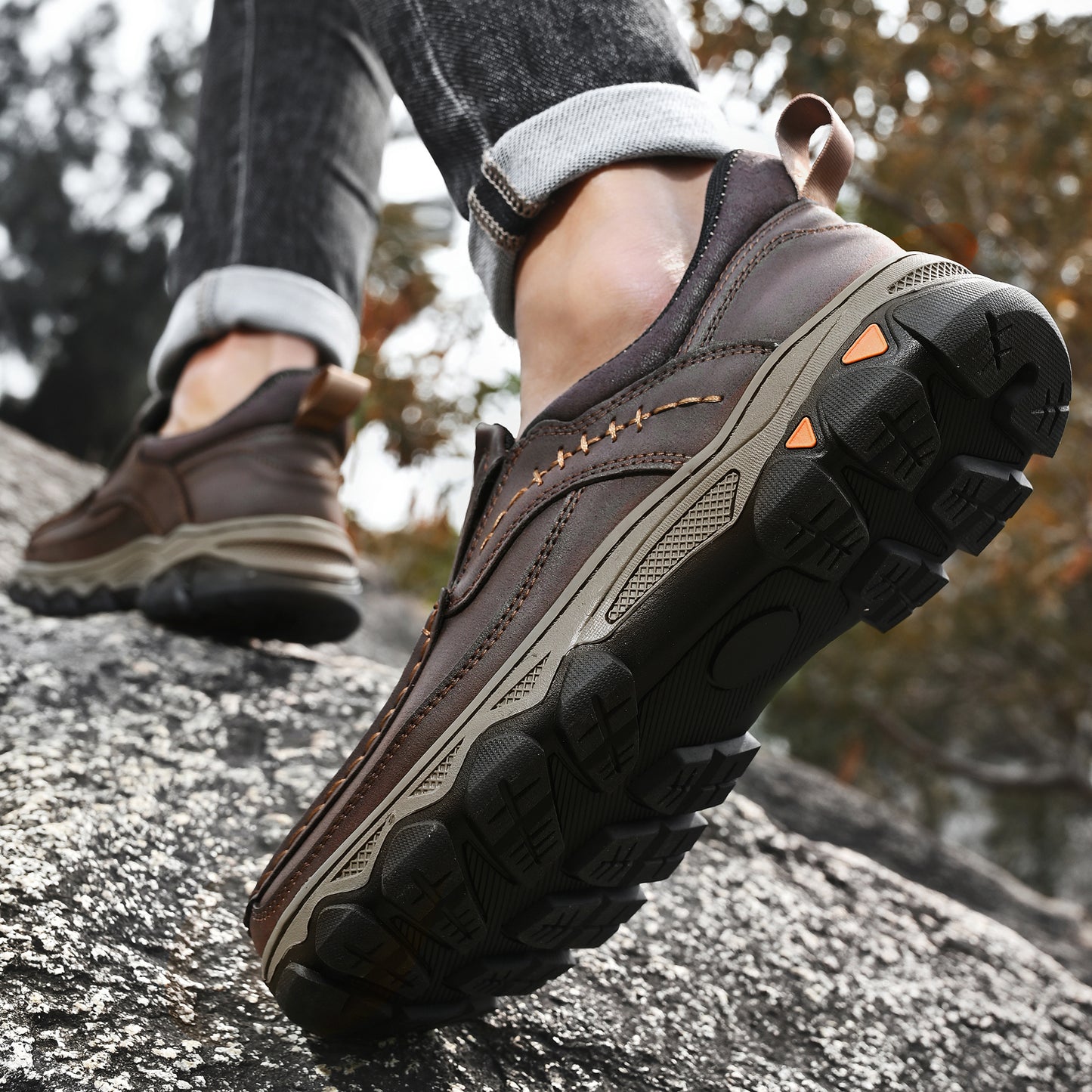 Mostelo® Mens Slip On Casual Outdoor Leather Walking Hiking Shoes V3688