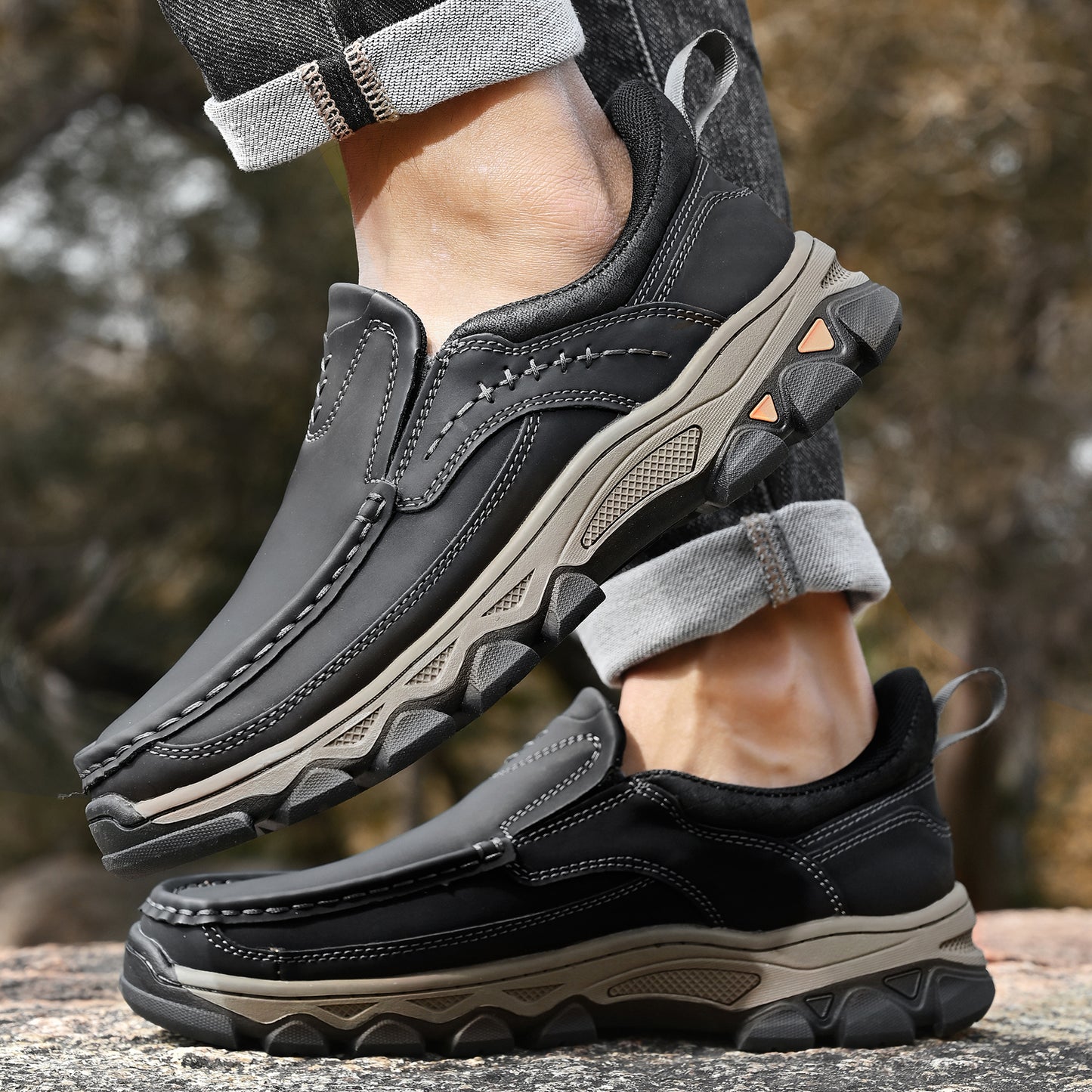 Mostelo® Mens Slip On Casual Outdoor Leather Walking Hiking Shoes V3688