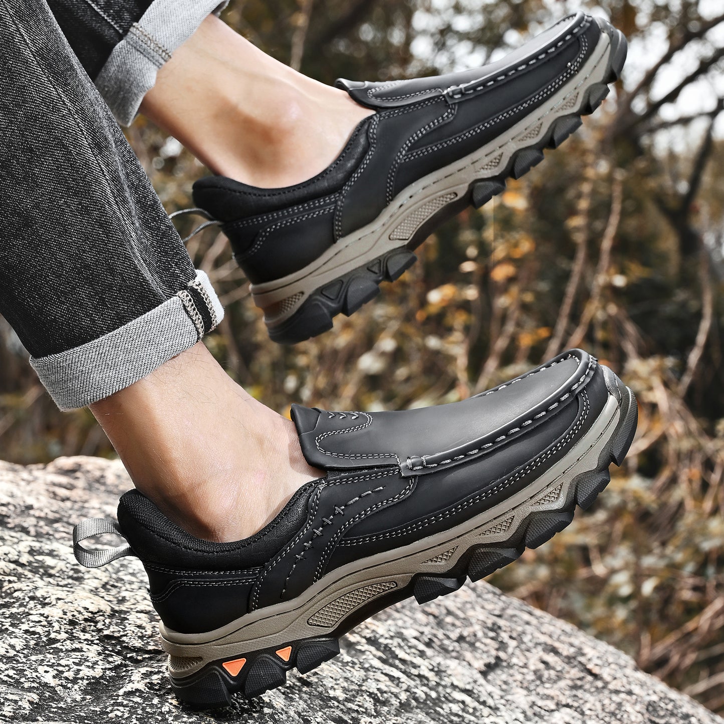 Mostelo® Mens Slip On Casual Outdoor Leather Walking Hiking Shoes V3688
