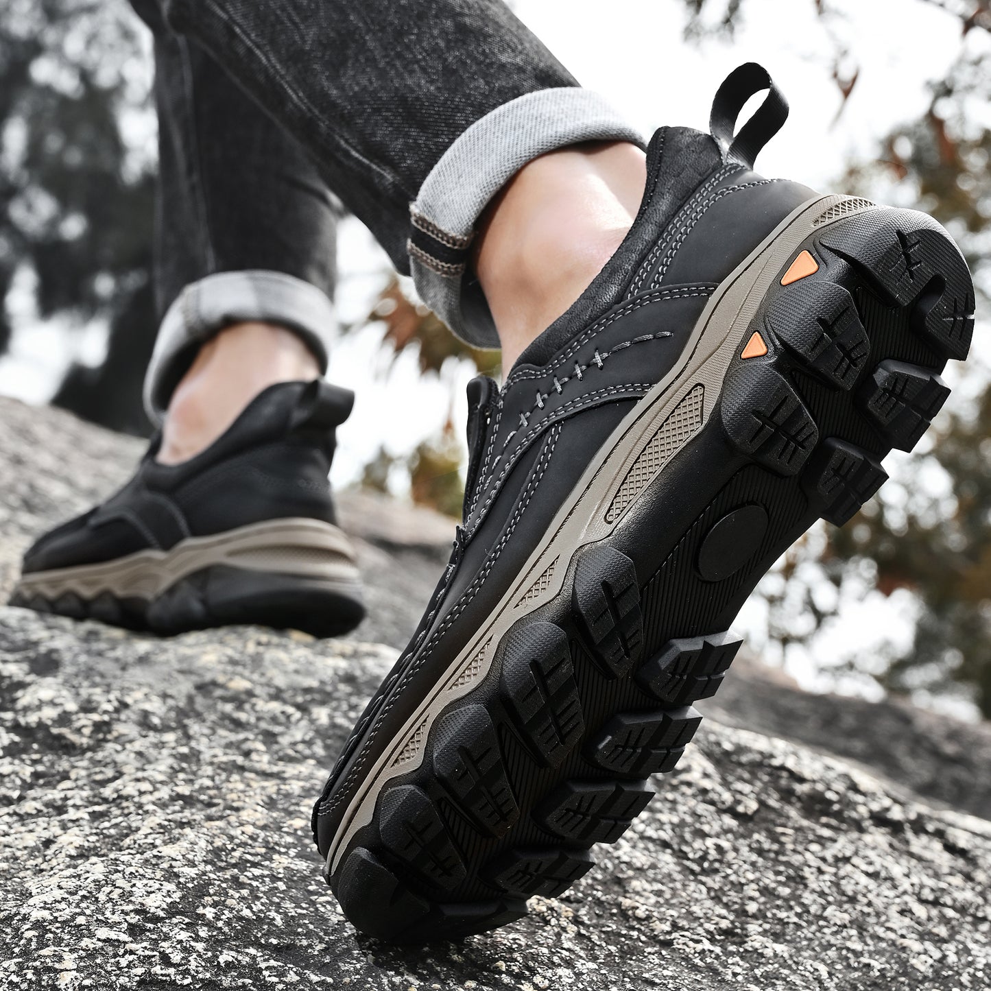 Mostelo® Mens Slip On Casual Outdoor Leather Walking Hiking Shoes V3688