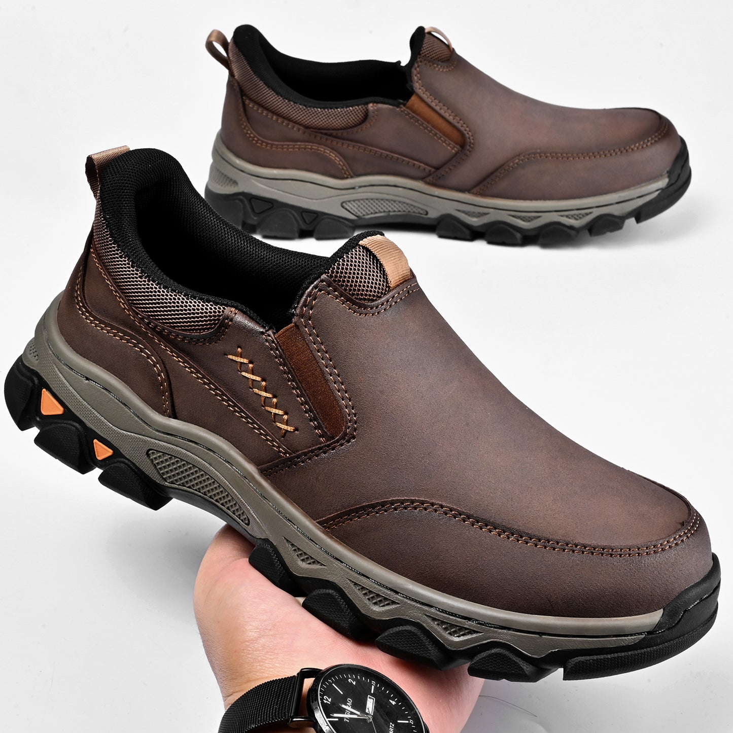 Mostelo® Mens Slip On Casual Outdoor Leather Walking Hiking Shoes V3686