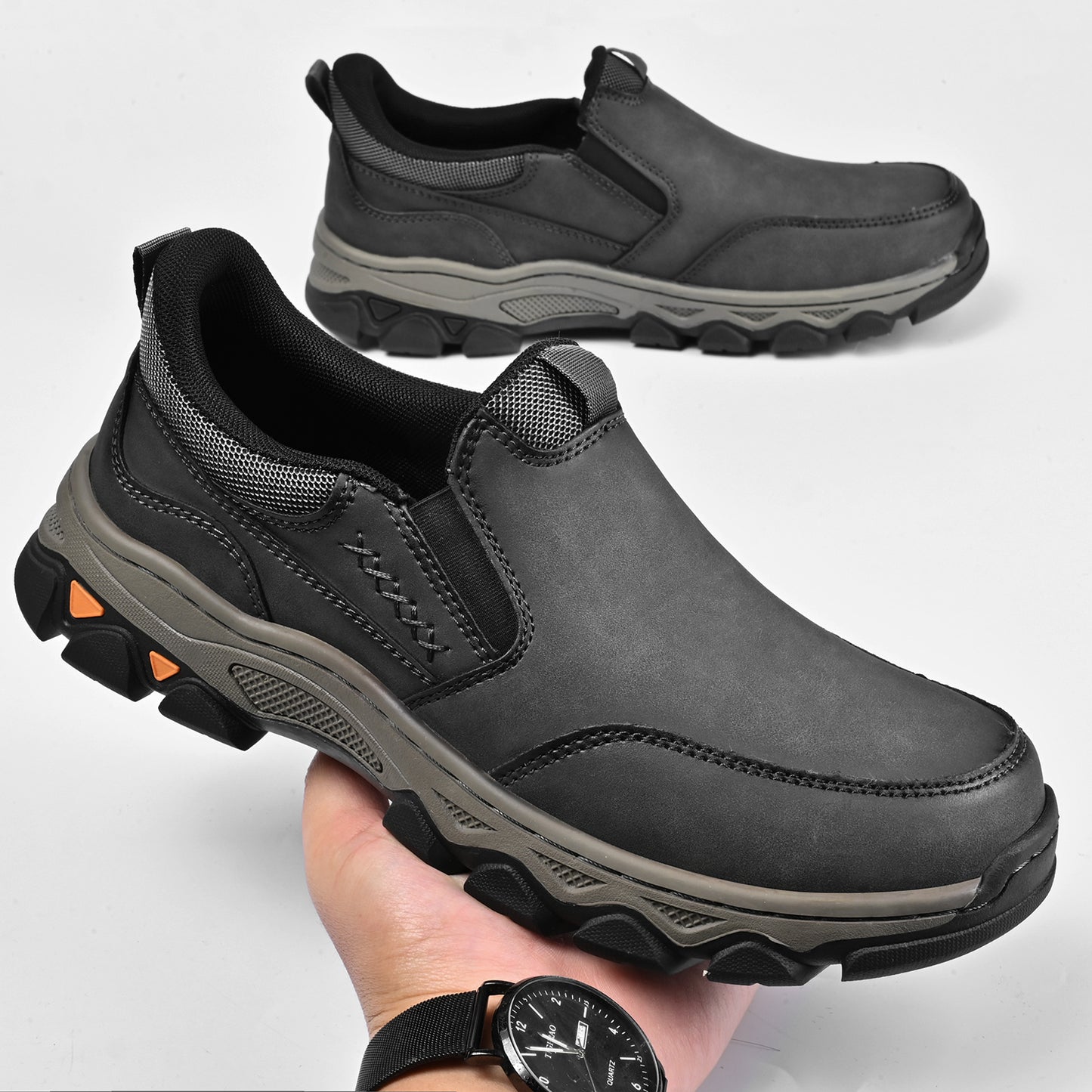 Mostelo® Mens Slip On Casual Outdoor Leather Walking Hiking Shoes V3686