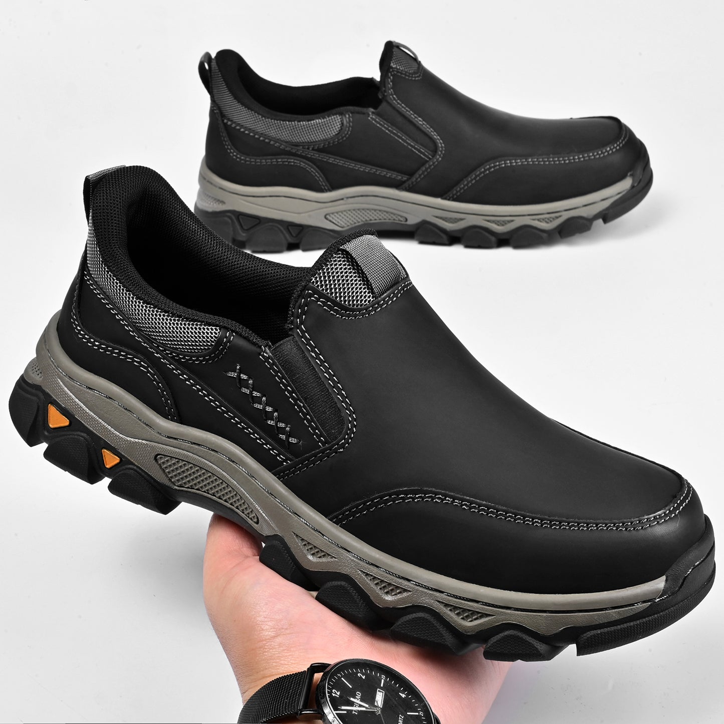Mostelo® Mens Slip On Casual Outdoor Leather Walking Hiking Shoes V3686