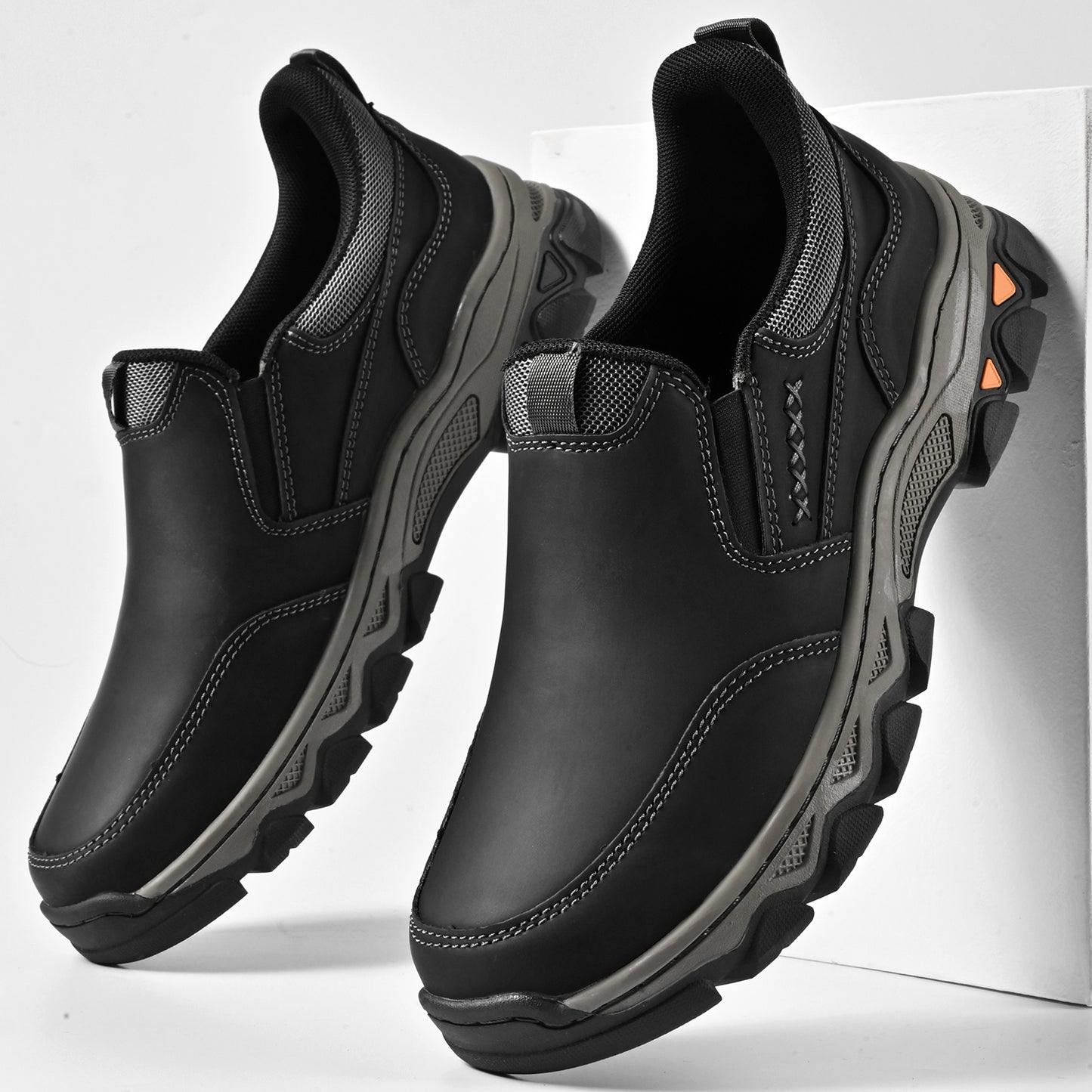 Mostelo® Mens Slip On Casual Outdoor Leather Walking Hiking Shoes V3686