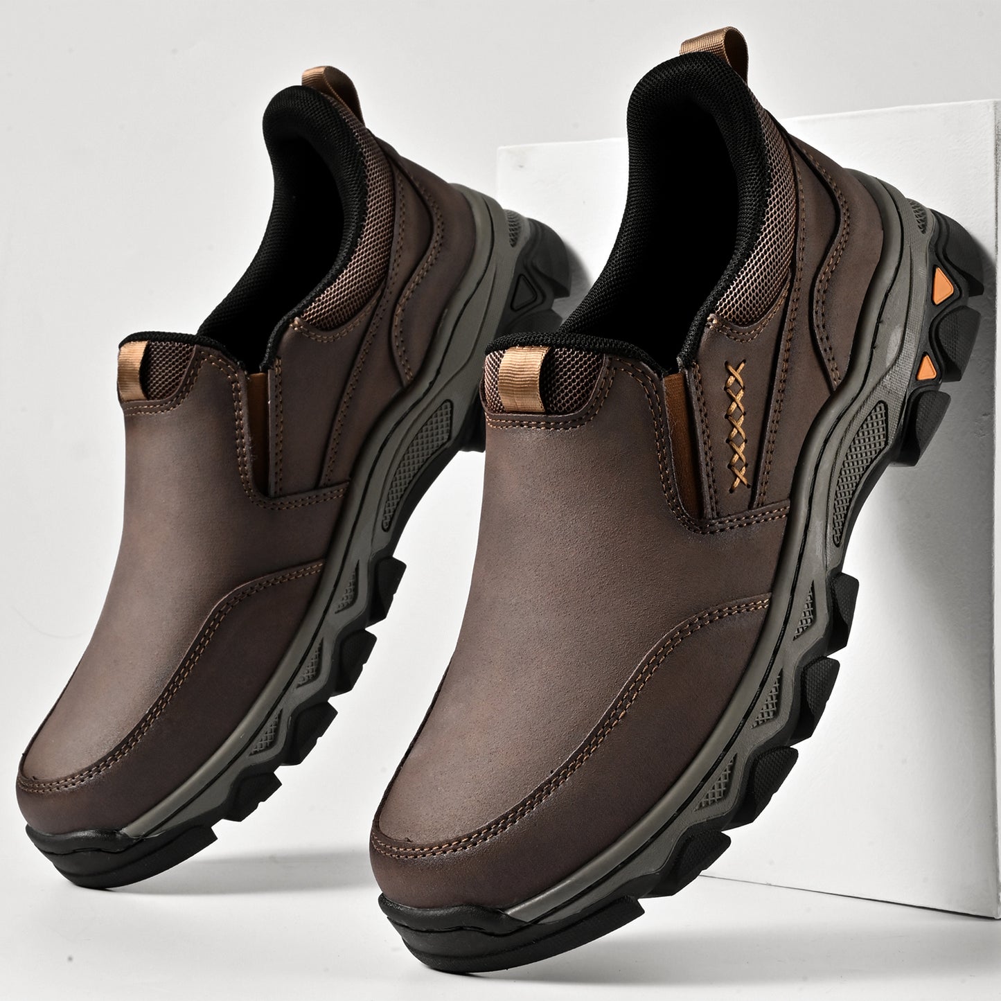 Mostelo® Mens Slip On Casual Outdoor Leather Walking Hiking Shoes V3686