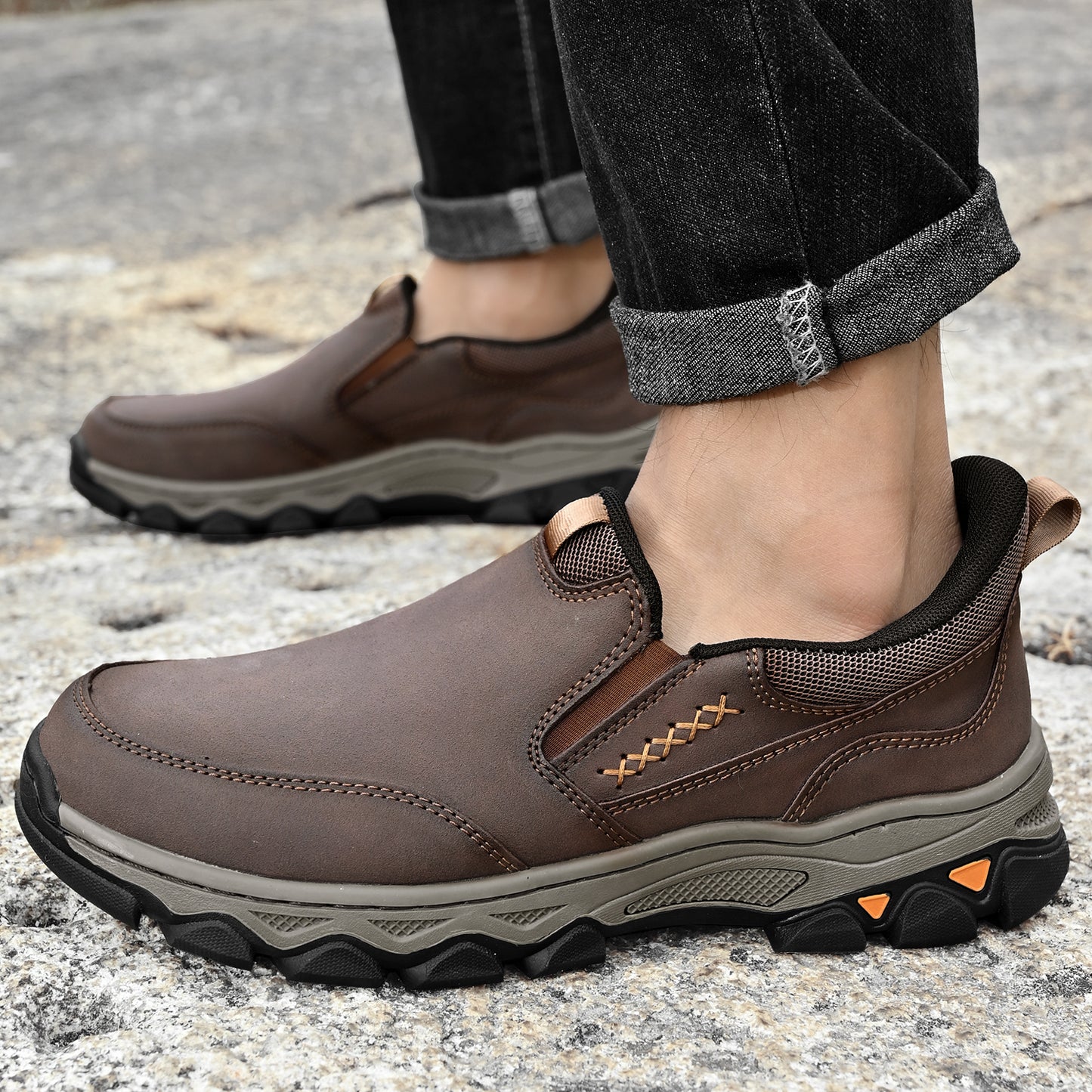 Mostelo® Mens Slip On Casual Outdoor Leather Walking Hiking Shoes V3686