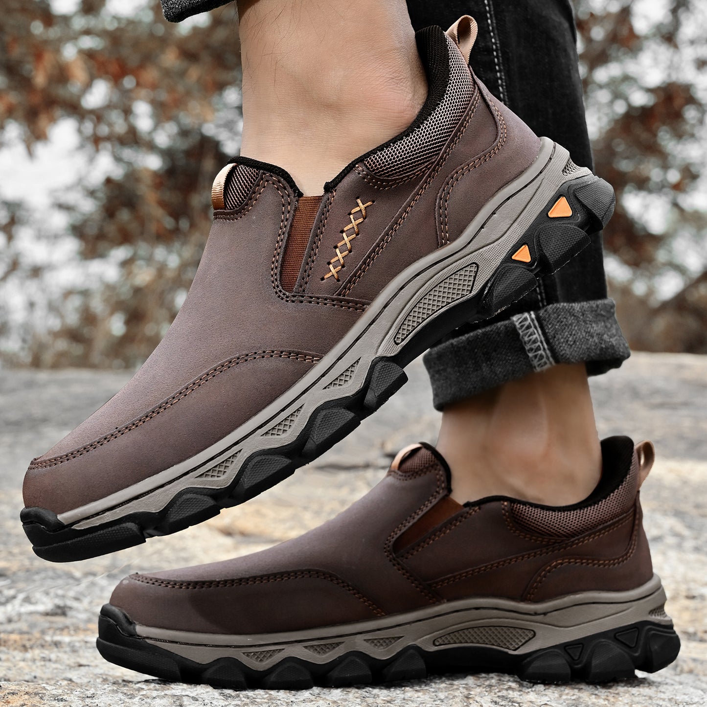 Mostelo® Mens Slip On Casual Outdoor Leather Walking Hiking Shoes V3686