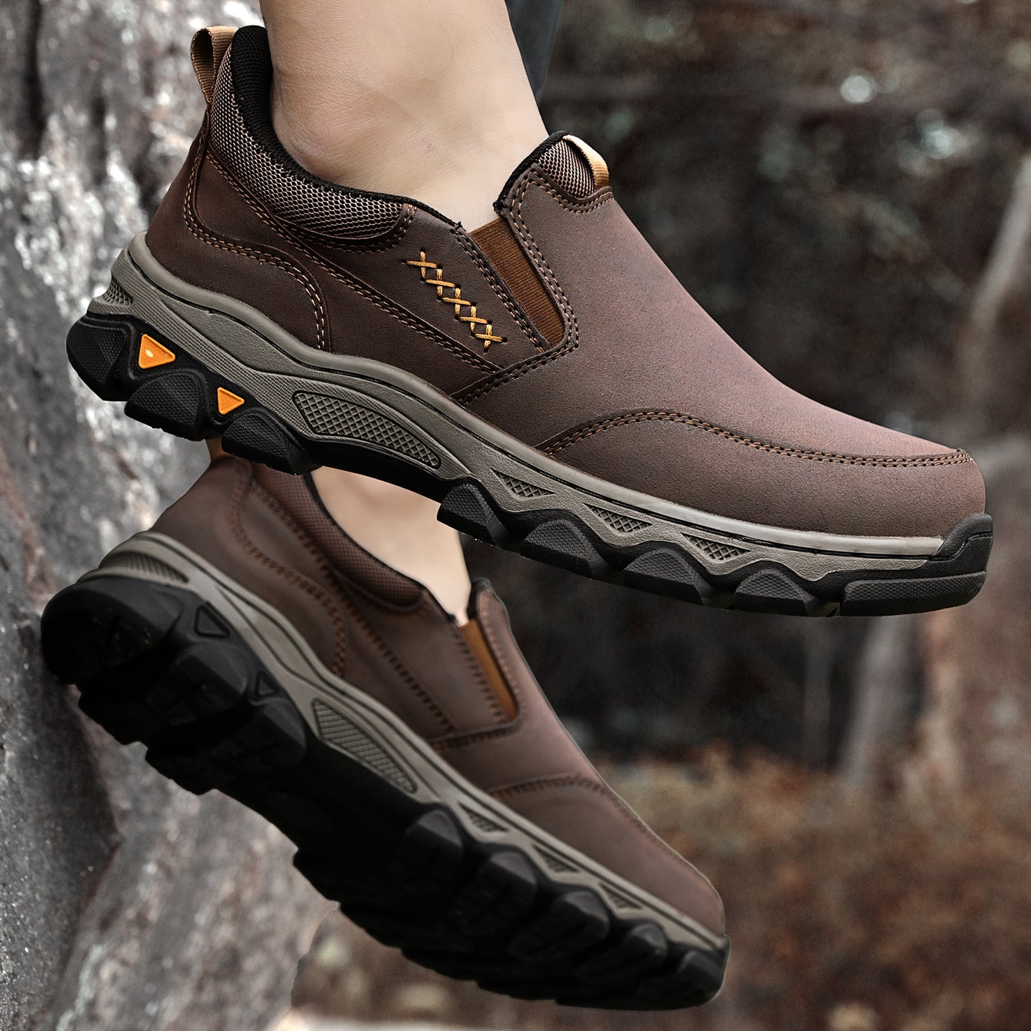 Mostelo® Mens Slip On Casual Outdoor Leather Walking Hiking Shoes V3686