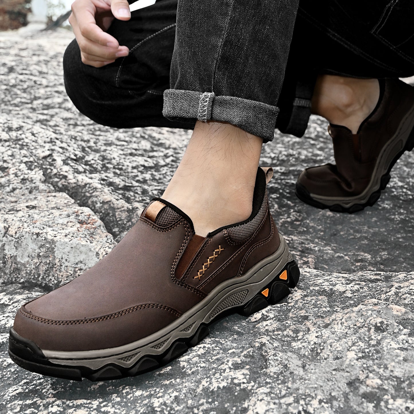 Mostelo® Mens Slip On Casual Outdoor Leather Walking Hiking Shoes V3686