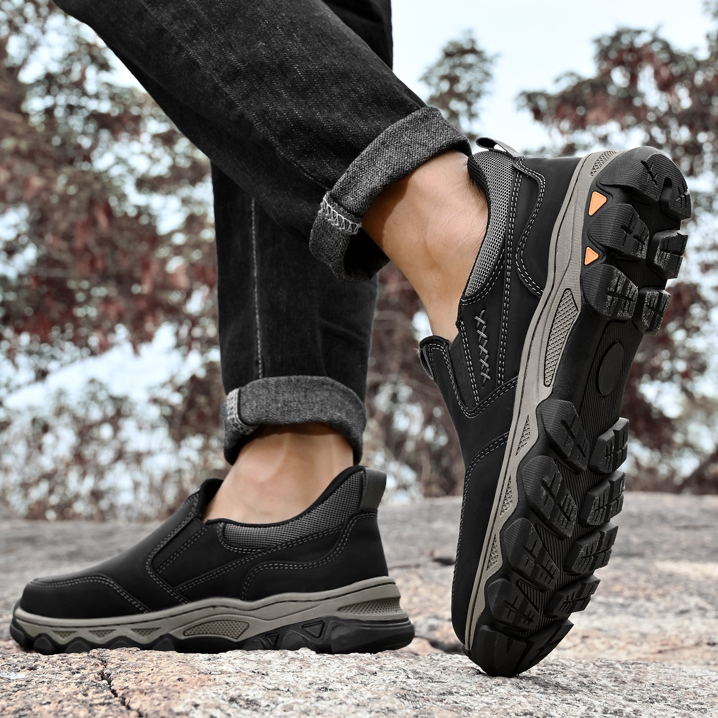 Mostelo® Mens Slip On Casual Outdoor Leather Walking Hiking Shoes V3686