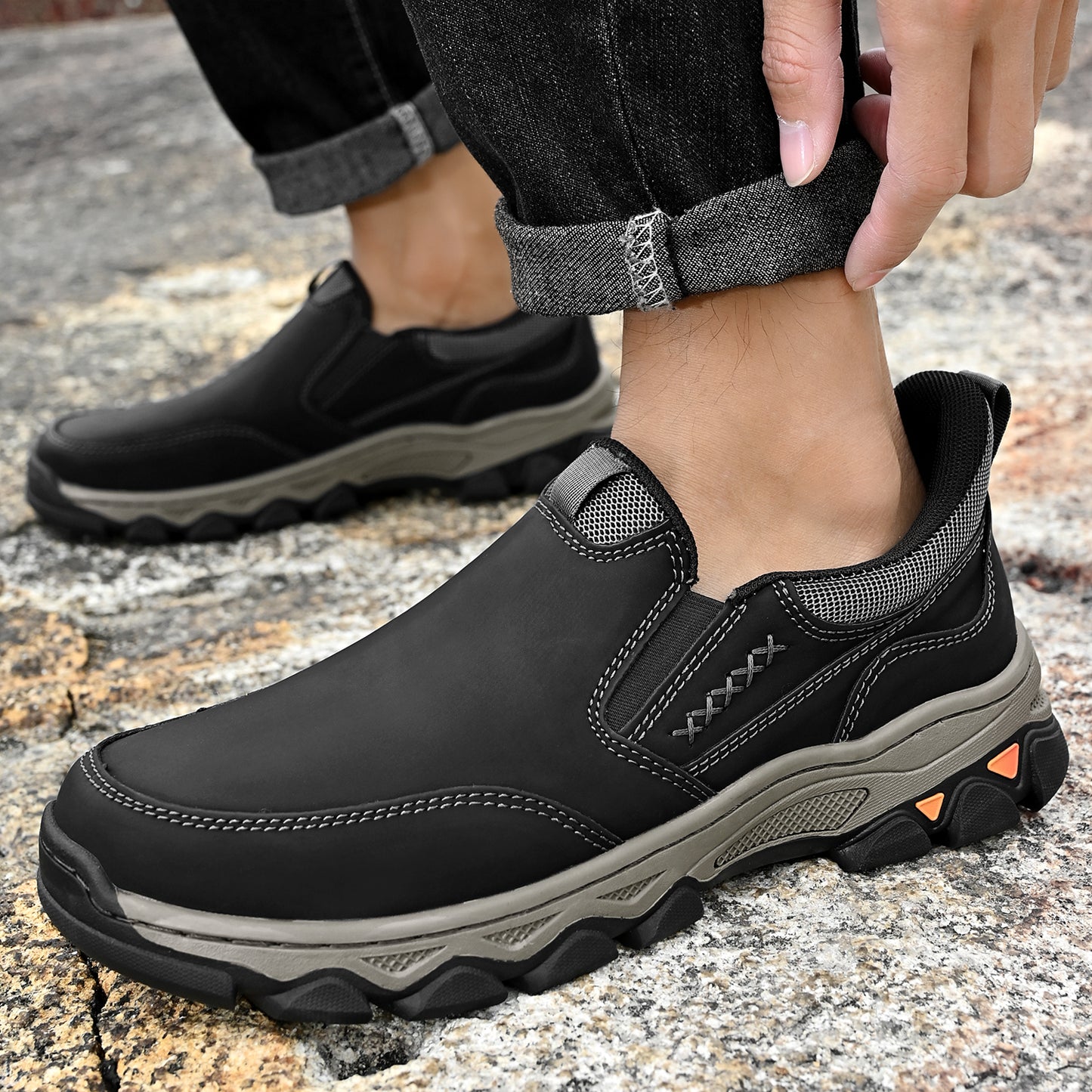 Mostelo® Mens Slip On Casual Outdoor Leather Walking Hiking Shoes V3686