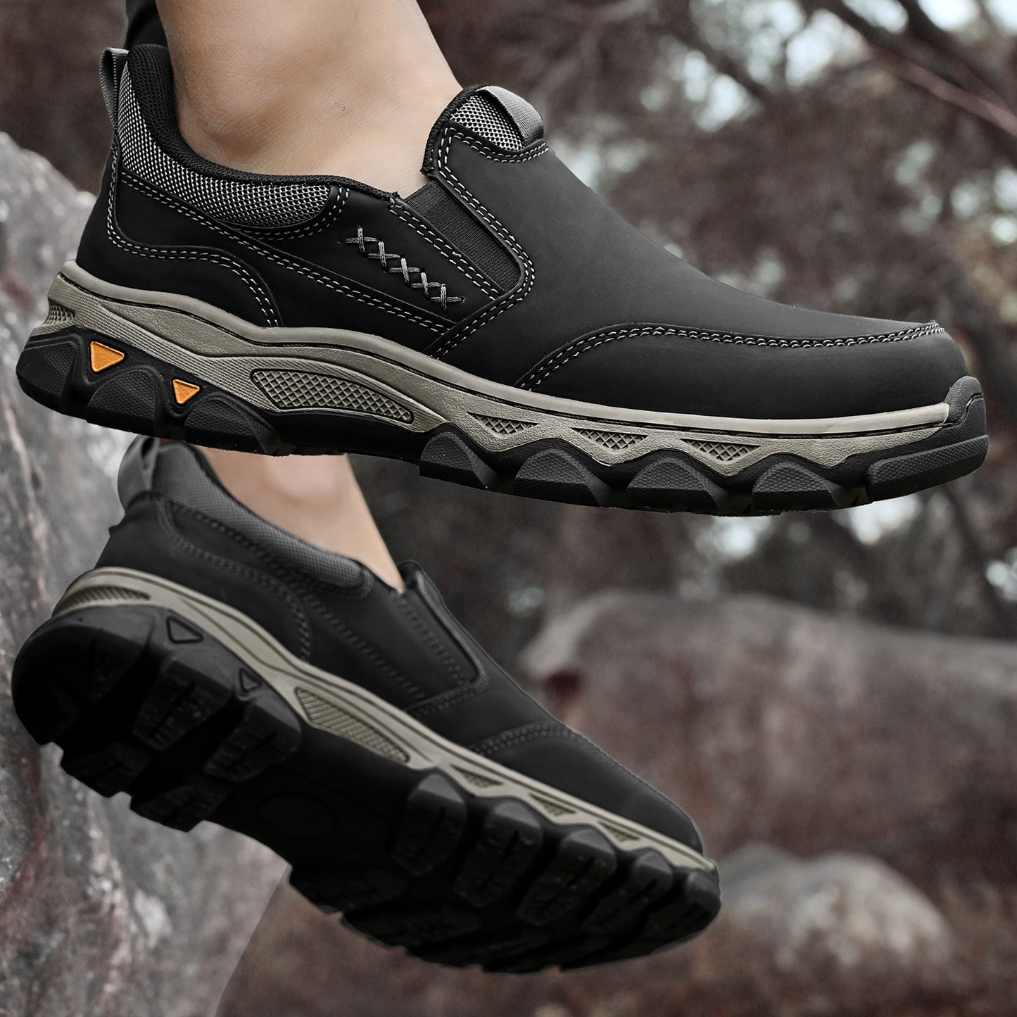 Mostelo® Mens Slip On Casual Outdoor Leather Walking Hiking Shoes V3686