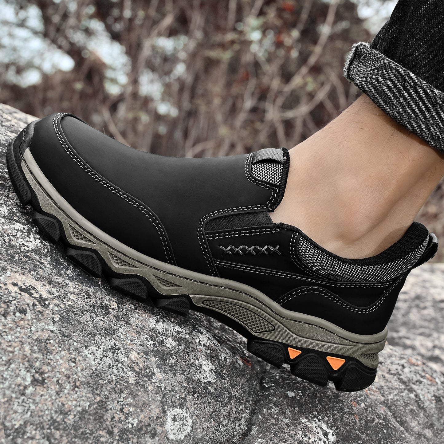 Mostelo® Mens Slip On Casual Outdoor Leather Walking Hiking Shoes V3686