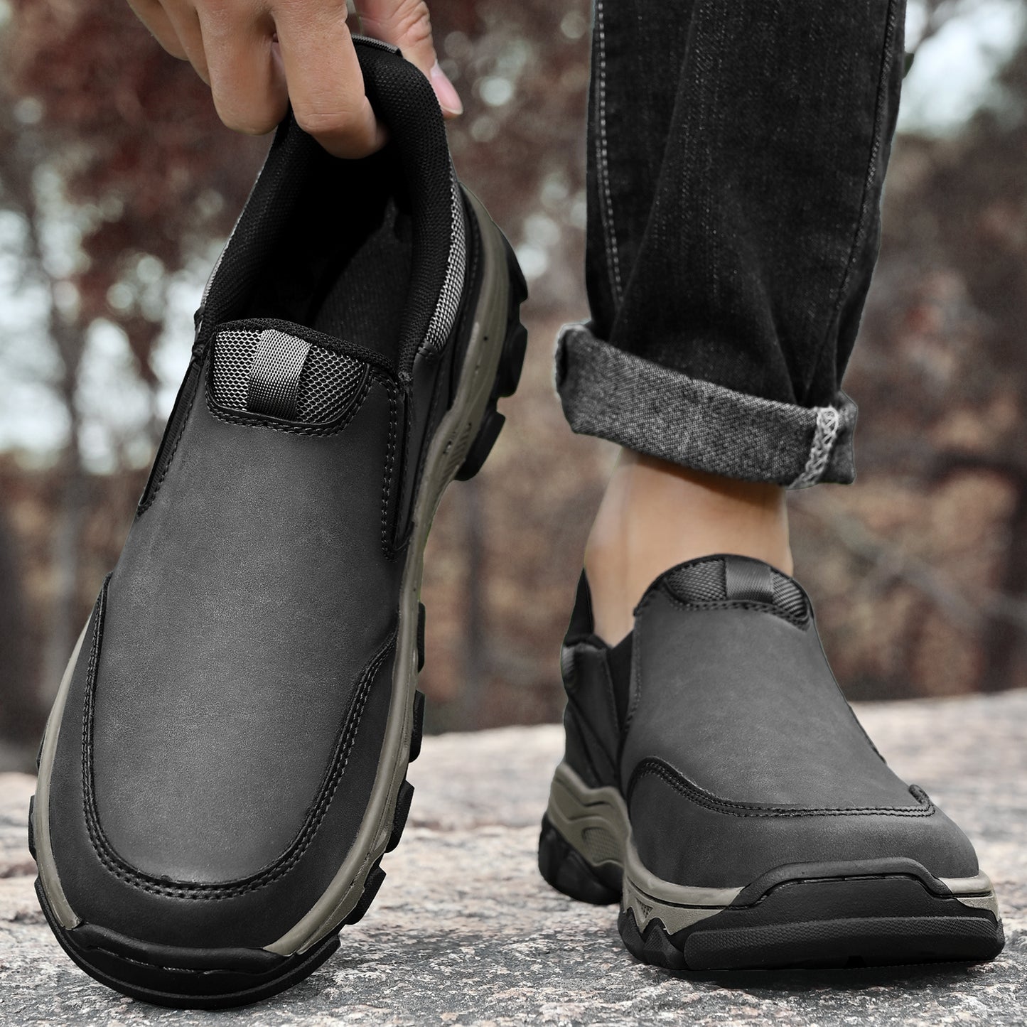 Mostelo® Mens Slip On Casual Outdoor Leather Walking Hiking Shoes V3686