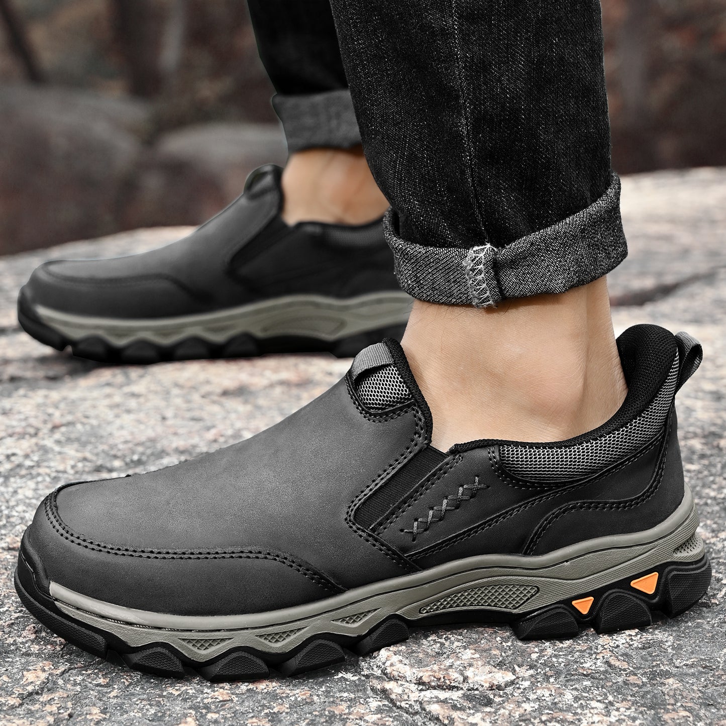 Mostelo® Mens Slip On Casual Outdoor Leather Walking Hiking Shoes V3686