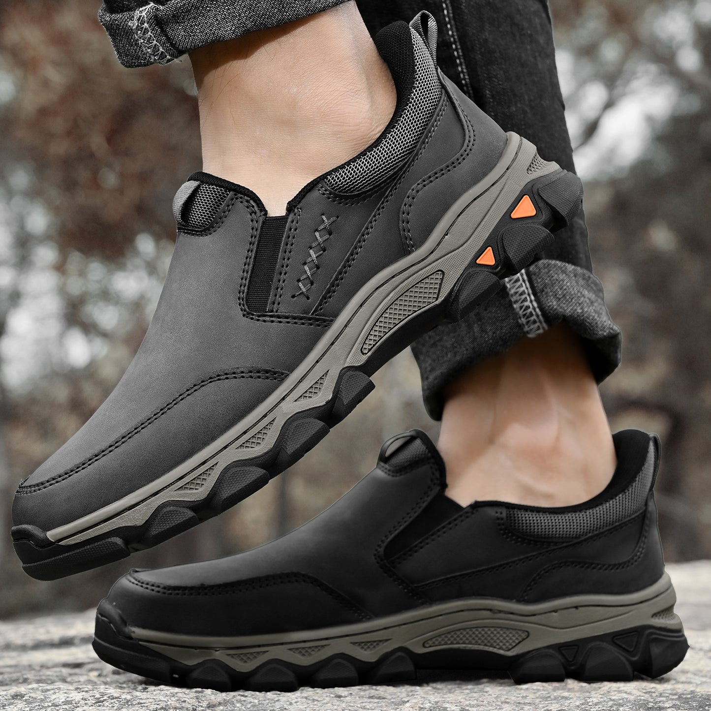 Mostelo® Mens Slip On Casual Outdoor Leather Walking Hiking Shoes V3686