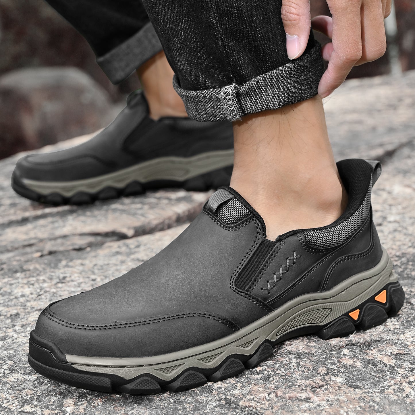 Mostelo® Mens Slip On Casual Outdoor Leather Walking Hiking Shoes V3686