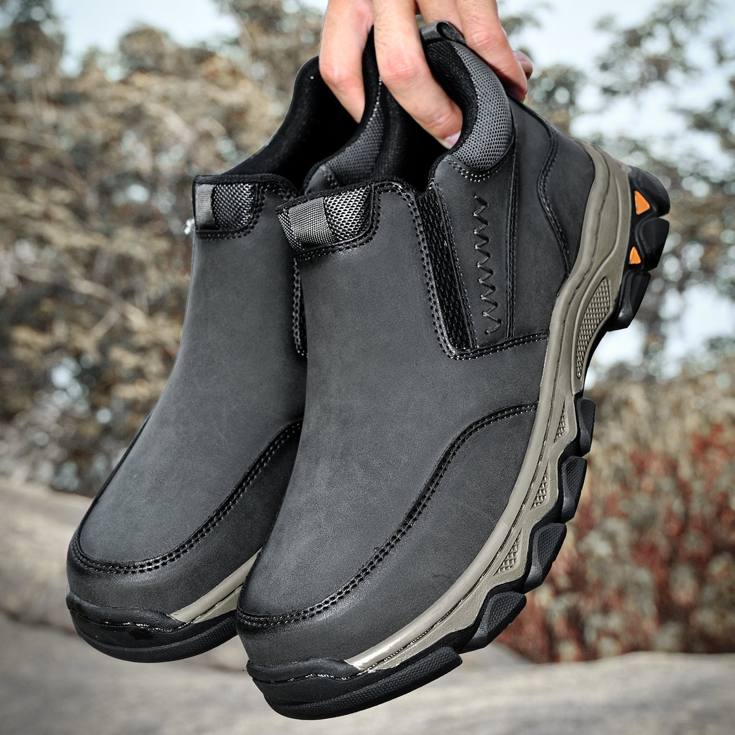 Mostelo® Mens Slip On Casual Outdoor Leather Walking Hiking Shoes V3382/V3699