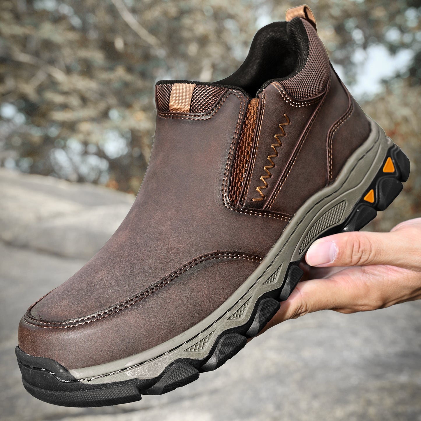 Mostelo® Mens Slip On Casual Outdoor Leather Walking Hiking Shoes V3382/V3699