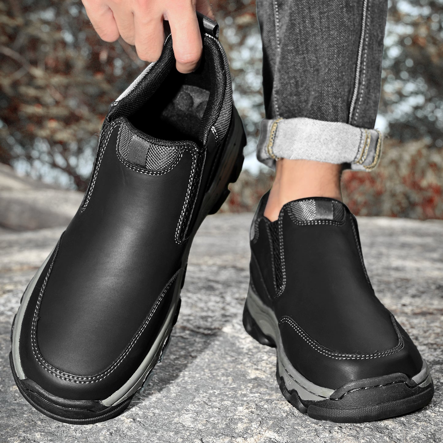 Mostelo® Mens Slip On Casual Outdoor Leather Walking Hiking Shoes V3382/V3699