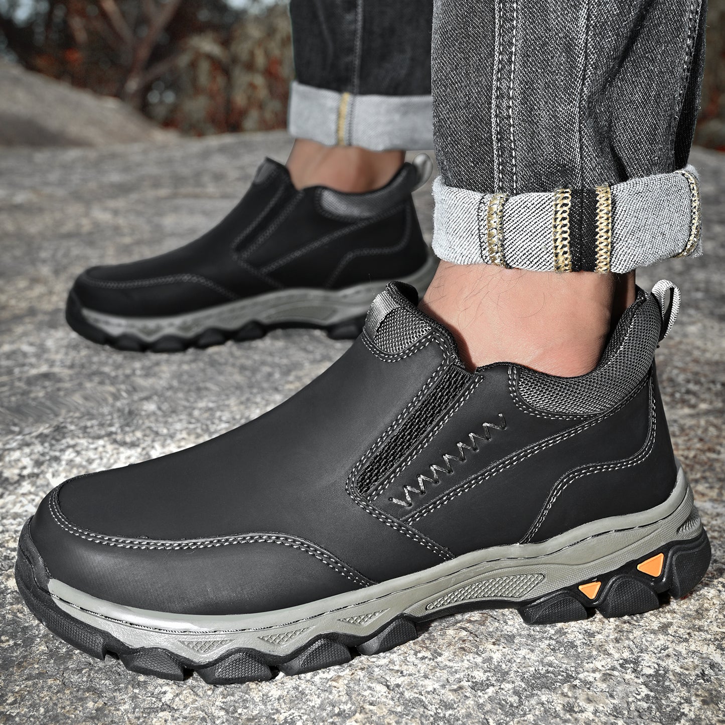 Mostelo® Mens Slip On Casual Outdoor Leather Walking Hiking Shoes V3382/V3699