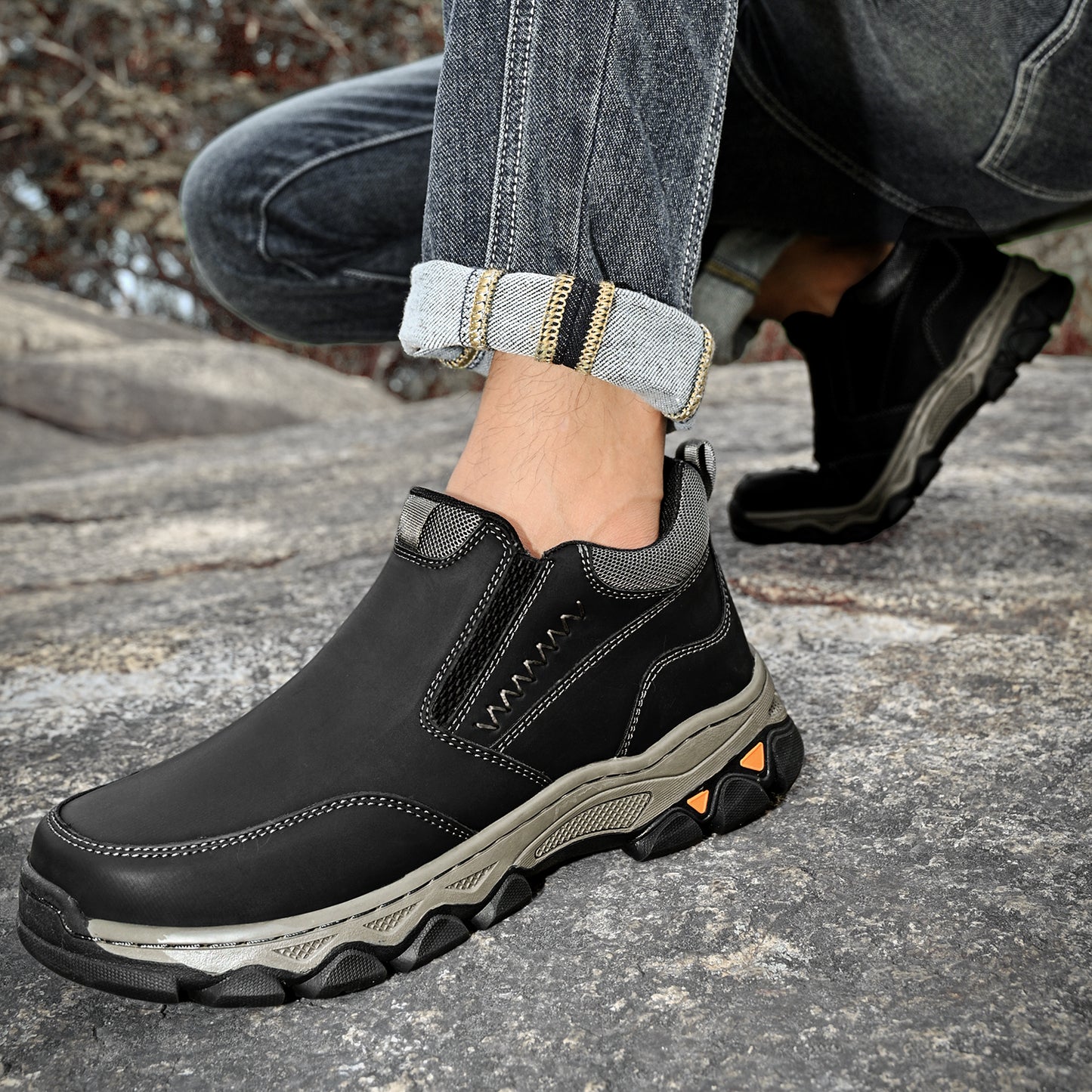 Mostelo® Mens Slip On Casual Outdoor Leather Walking Hiking Shoes V3382/V3699
