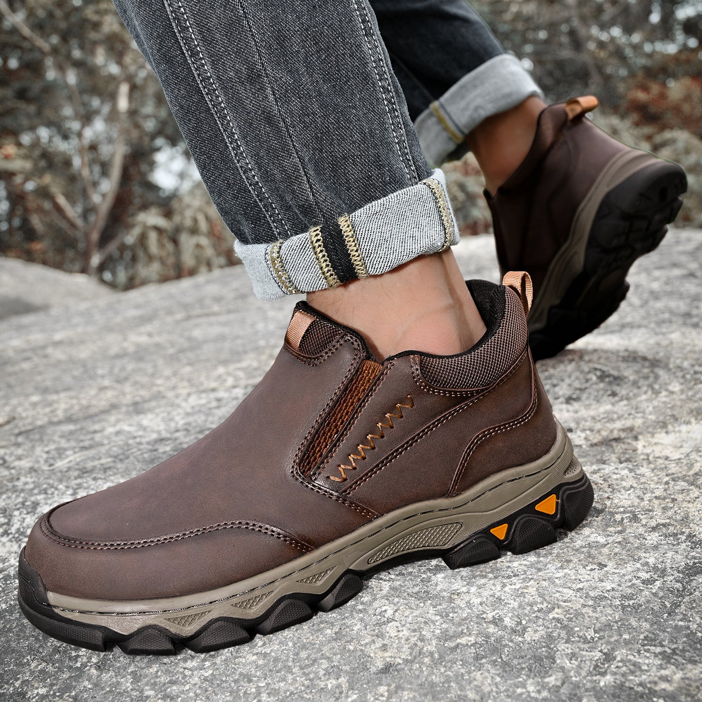 Mostelo® Mens Slip On Casual Outdoor Leather Walking Hiking Shoes V3382/V3699