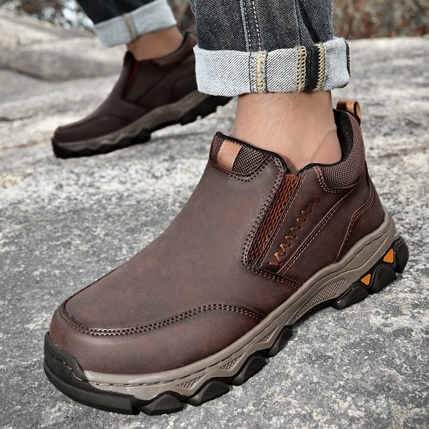 Mostelo® Mens Slip On Casual Outdoor Leather Walking Hiking Shoes V3382/V3699