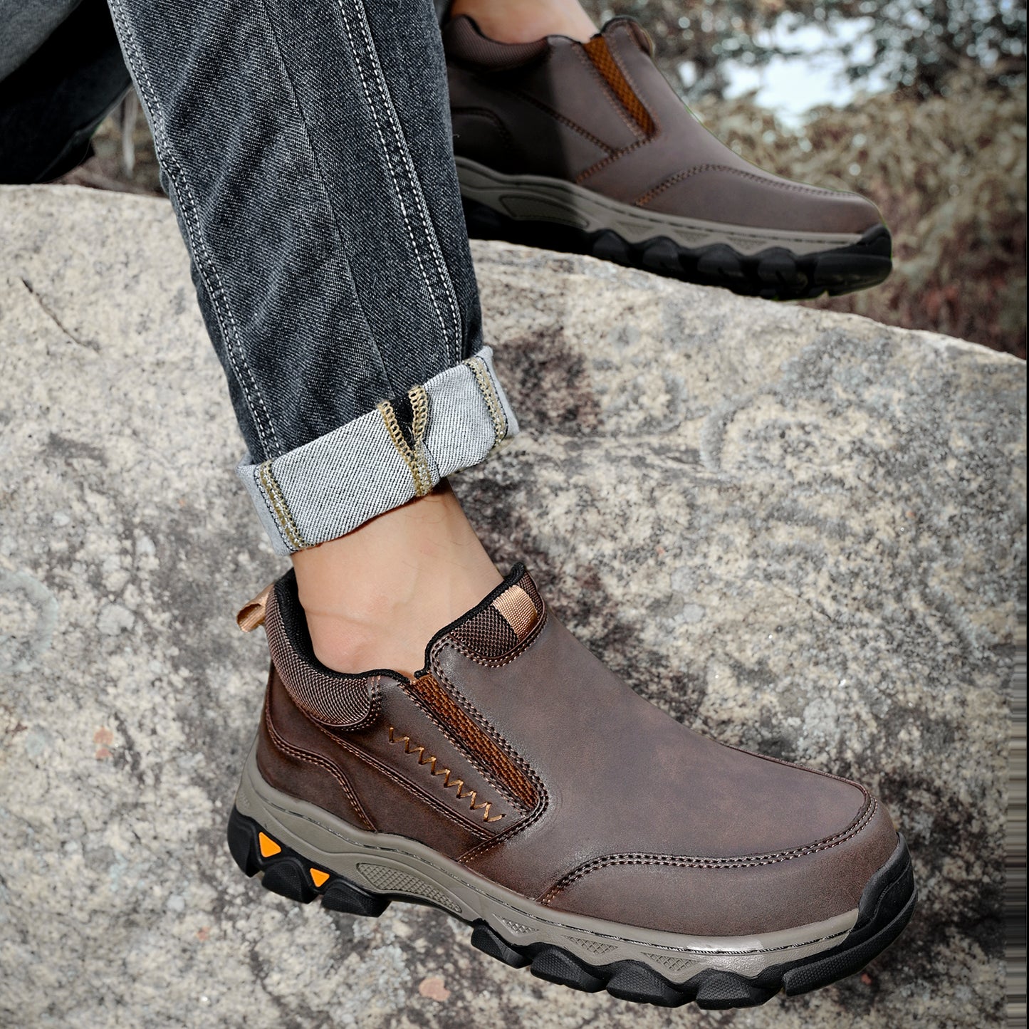 Mostelo® Mens Slip On Casual Outdoor Leather Walking Hiking Shoes V3382/V3699