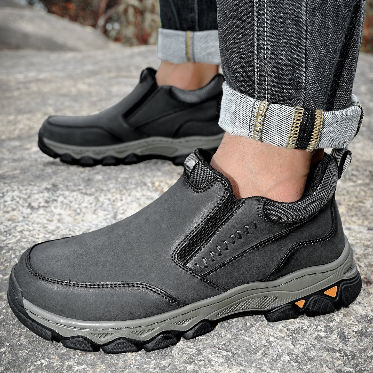 Mostelo® Mens Slip On Casual Outdoor Leather Walking Hiking Shoes V3382/V3699