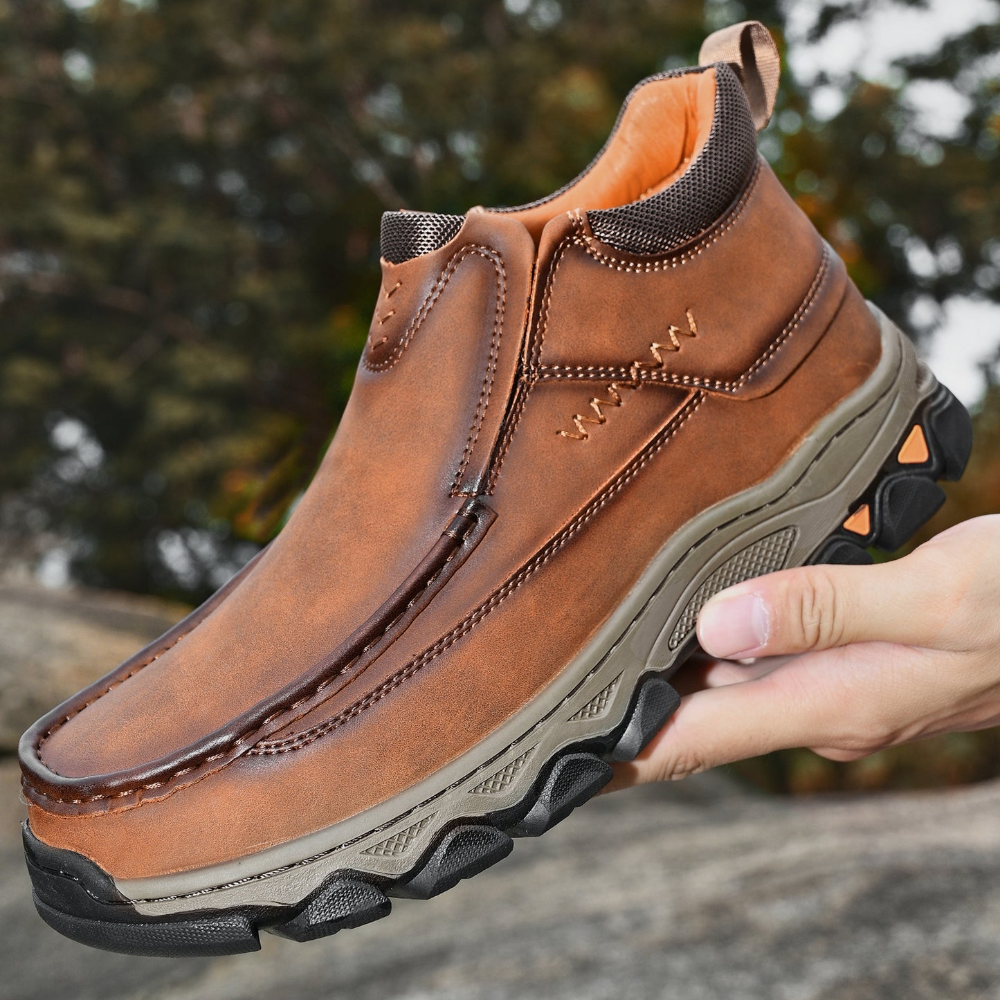 Mostelo® Mens Slip On Casual Outdoor Leather Walking Hiking Shoes 3770