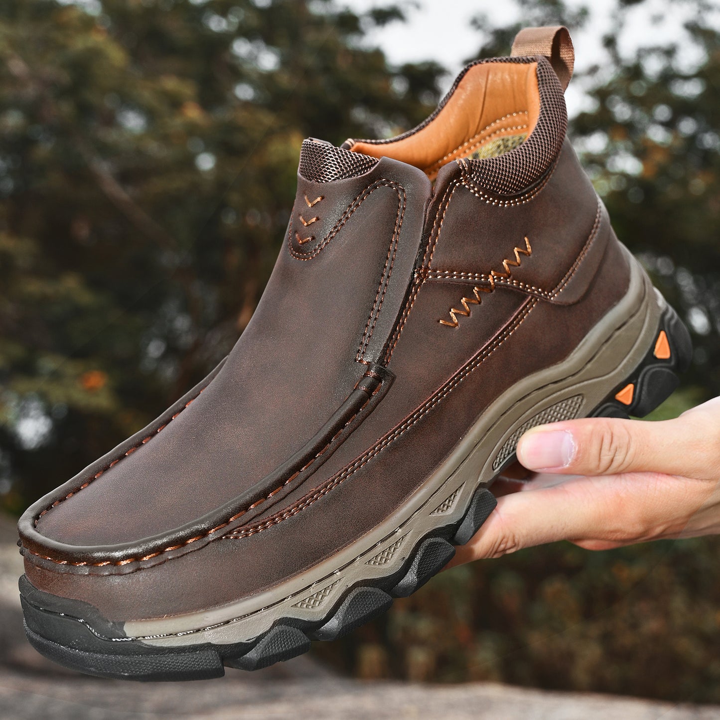 Mostelo® Mens Slip On Casual Outdoor Leather Walking Hiking Shoes 3770