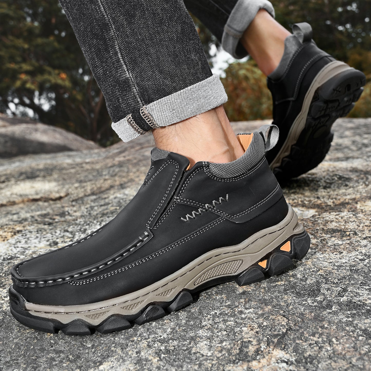 Mostelo® Mens Slip On Casual Outdoor Leather Walking Hiking Shoes 3770