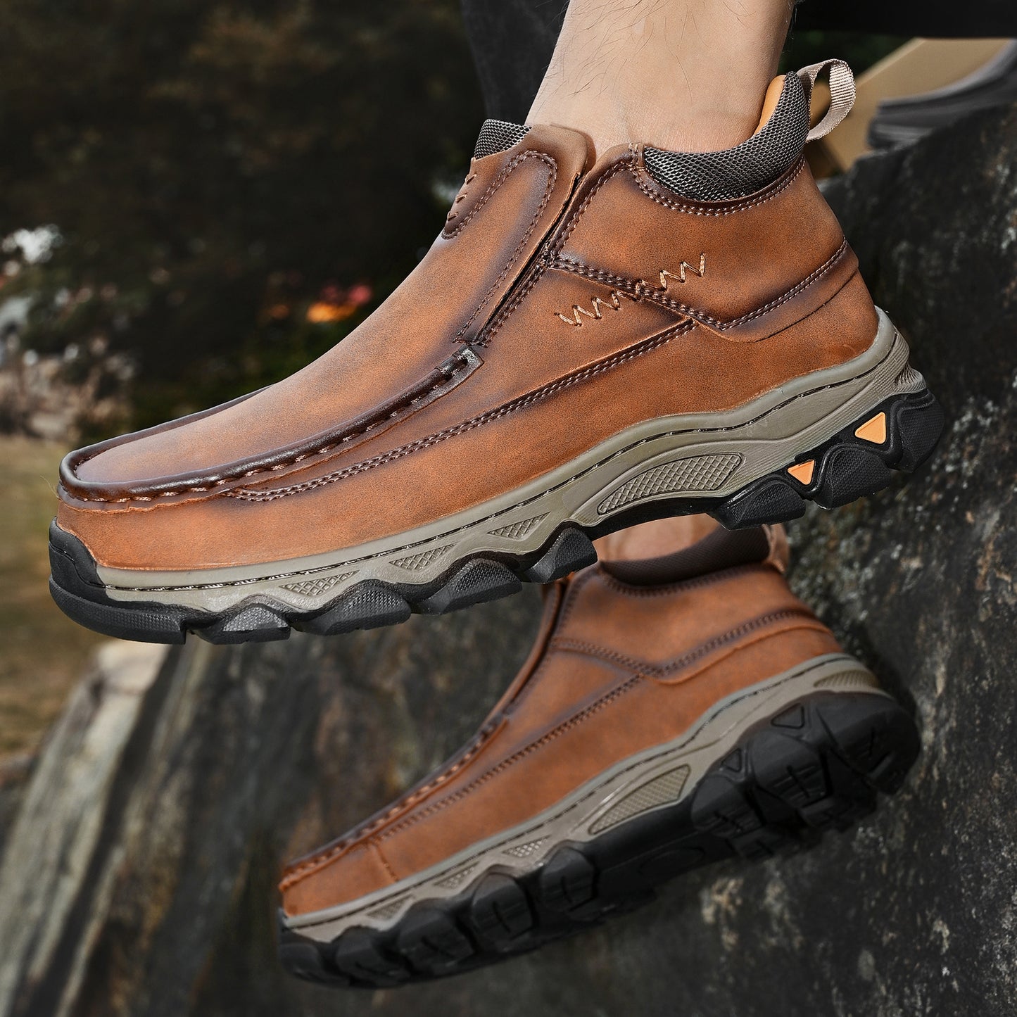 Mostelo® Mens Slip On Casual Outdoor Leather Walking Hiking Shoes 3770