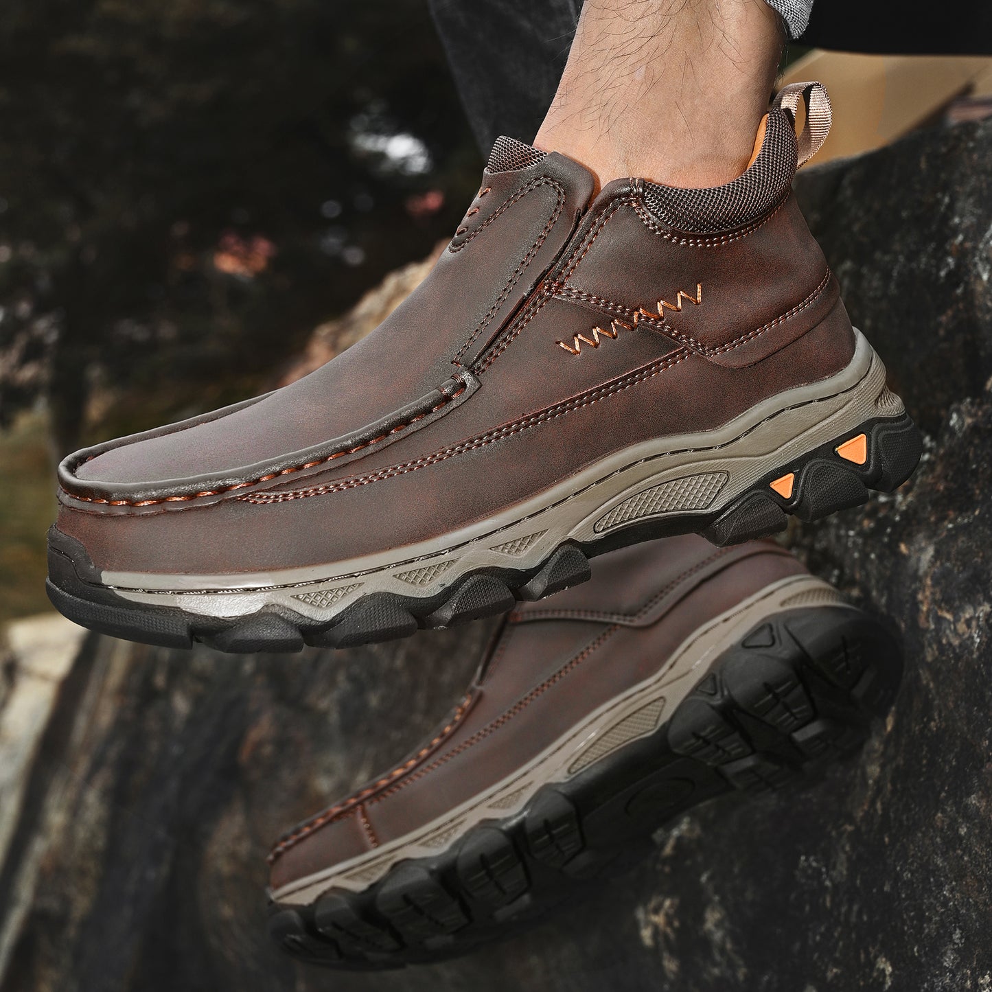 Mostelo® Mens Slip On Casual Outdoor Leather Walking Hiking Shoes 3770
