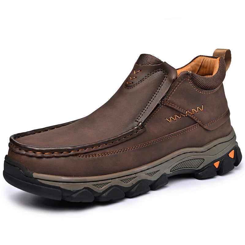 Mostelo® Mens Slip On Casual Outdoor Leather Walking Hiking Shoes 3770
