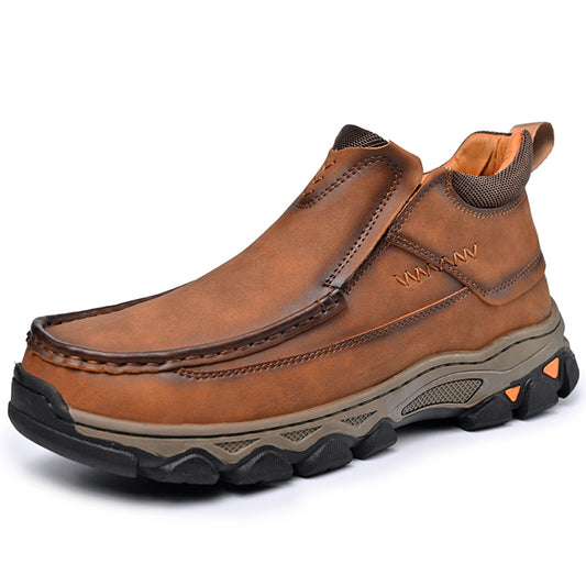 Mostelo® Mens Slip On Casual Outdoor Leather Walking Hiking Shoes 3770